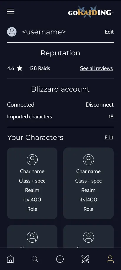 GoRaiding raid user profile