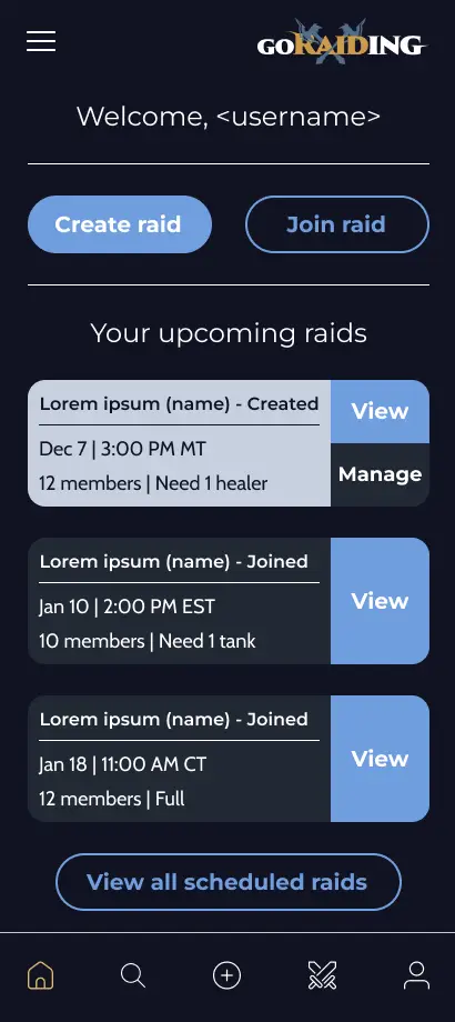 GoRaiding mobile app preview